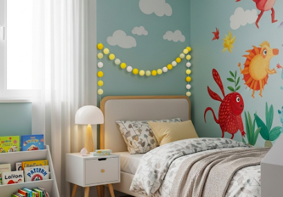 Chambre d'enfant avec guirlande décorative en foam clay