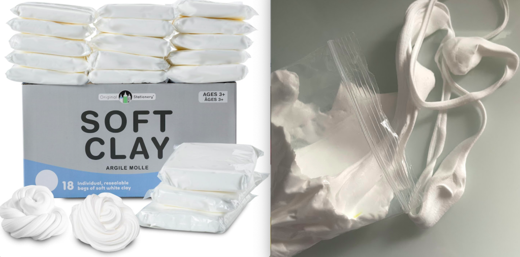 soft clay dans son emballage sachet et pate sortie pour voir sa texture