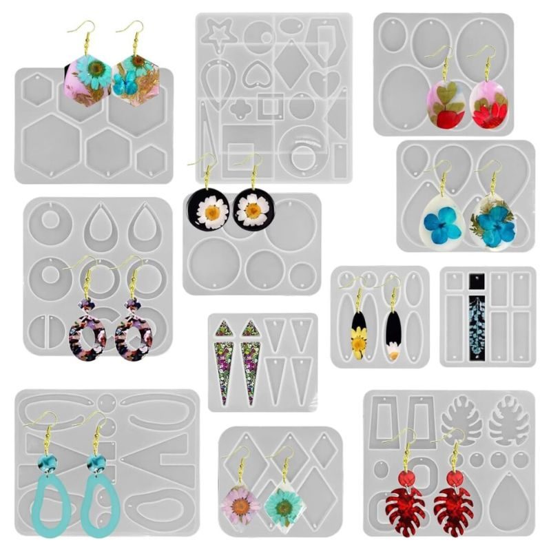 moule boucle d'oreille resine, rectangulaire, coeur, oval, goutte